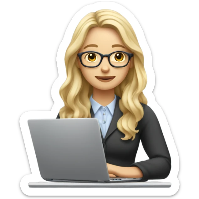 English teacher (woman blond long hair wavy not wearing glasses teaching online on her laptop) sticker