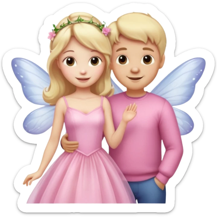 Teddy and fairy as a couple fairy in pink dress sticker