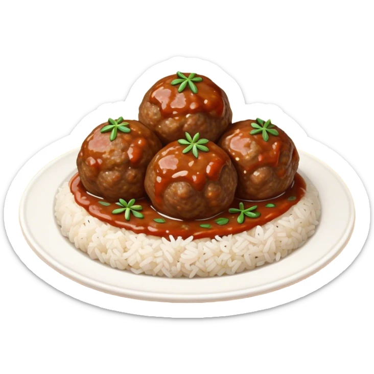 Kofte Cinematic Realistic Kofte Dish Emoji, depicted as spiced meatballs served alongside a portion of fragrant rice, rendered with rich textures and warm, appetizing lighting. sticker