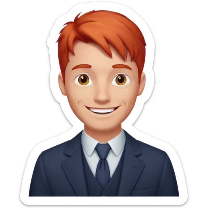 emoji of a 30-year-old man, mature appearance, gentleman features, red hair, cheerful expression sticker