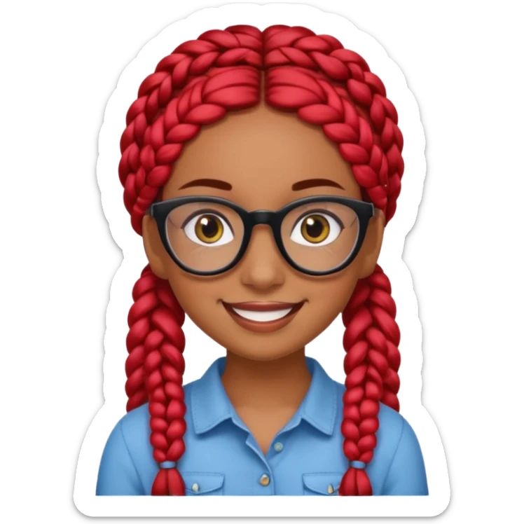 Brown skin Hispanic girl with big brown eyes and black eye glasses, with red braids sticker