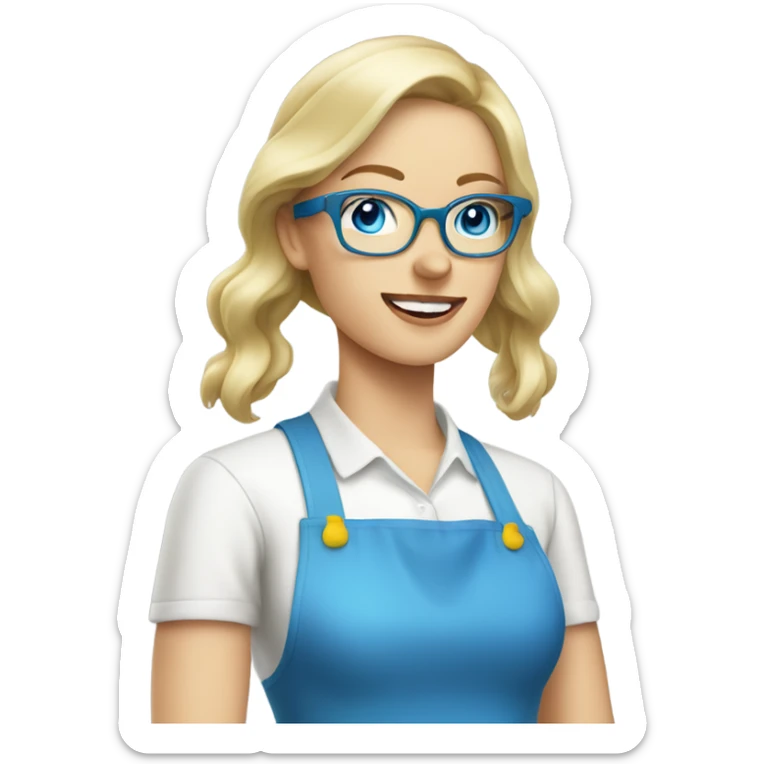 Blonde Caucasian woman blue eyes and glasses doing house chores  sticker