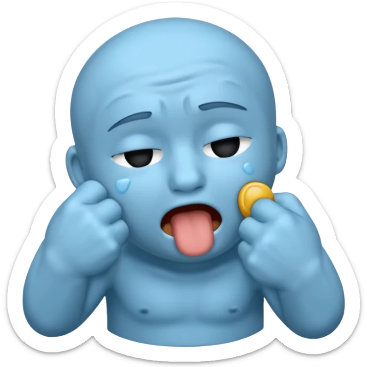 Crying emoji with fist covering mouth like he is saying “ooooh you so tuff boi” sticker