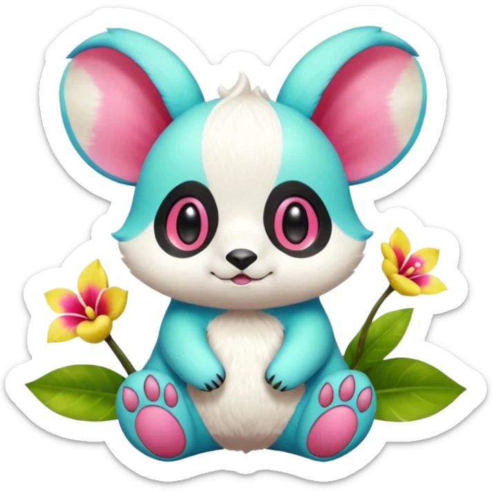 Exotic Colorful Tropical Pancham-Minccino-Petilil-Minun-Fakémon-Digimon-fusion-creature sticker
