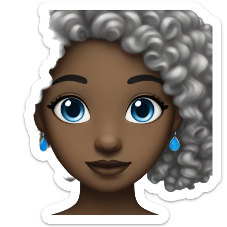 A Black girl, blue eyes, black curly hair, A nose ring, Earrings. sticker
