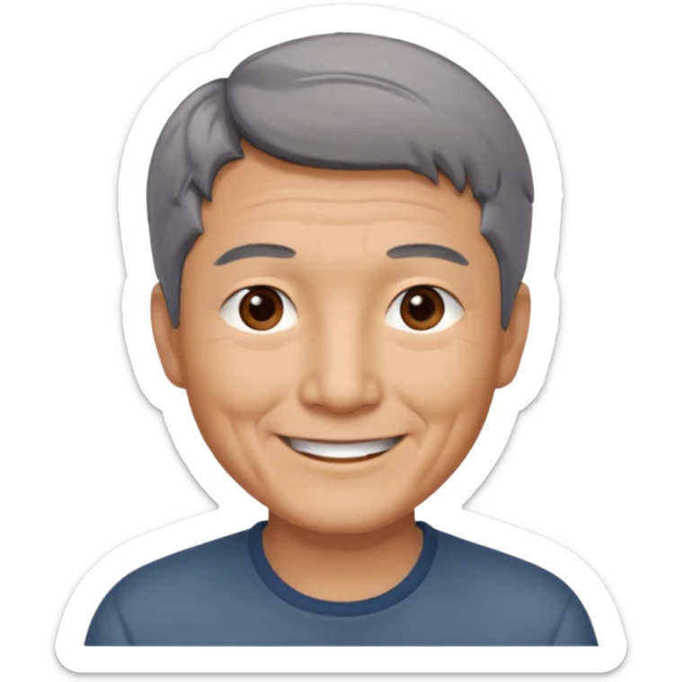 homme asiatique cheveux court gris foncé yeux marrons visage ridé sourir sticker