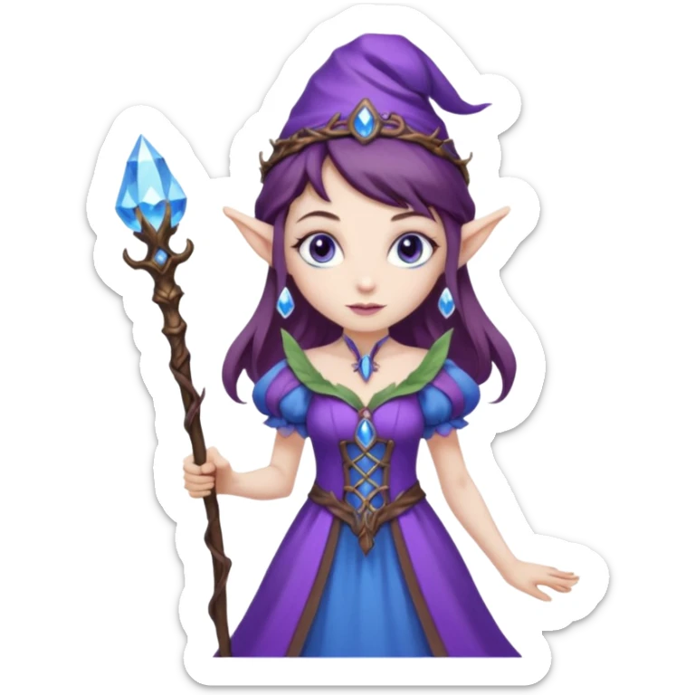 Hyper realistic purple mushroom elf mage fairy queen pale skin brown hair and blue-eyes sticker
