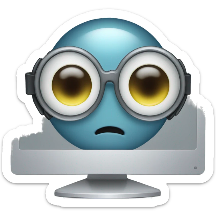 computer monitor with eyeball in the center wearing glasses sticker