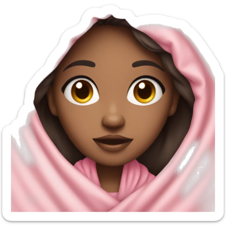 dark hair girl with blush on face and light skin under pink blanket  sticker