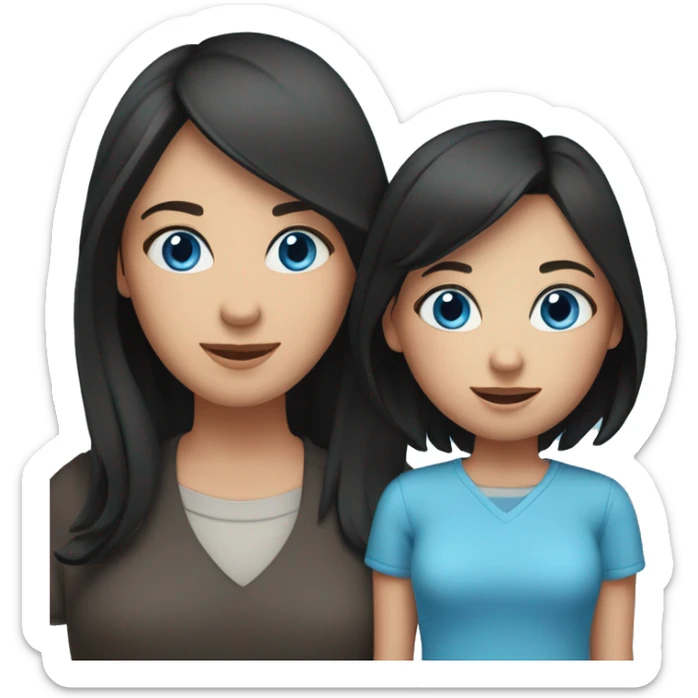 Mother with black hair and blue eyes, dad black hair and blue eyes and two daughters with brown hair and blue eyes sticker