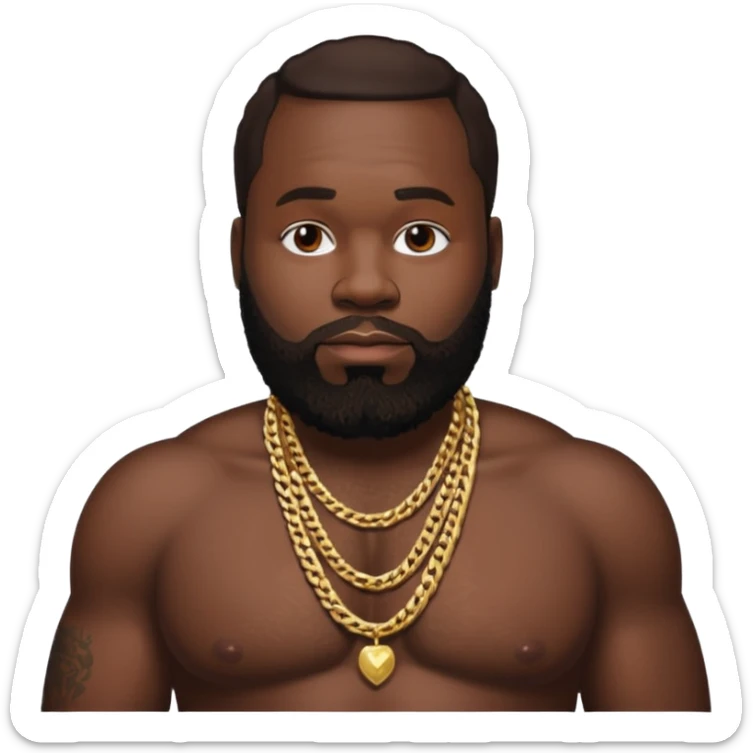 Rick Ross with dark brown hair, shirtless with necklace sticker