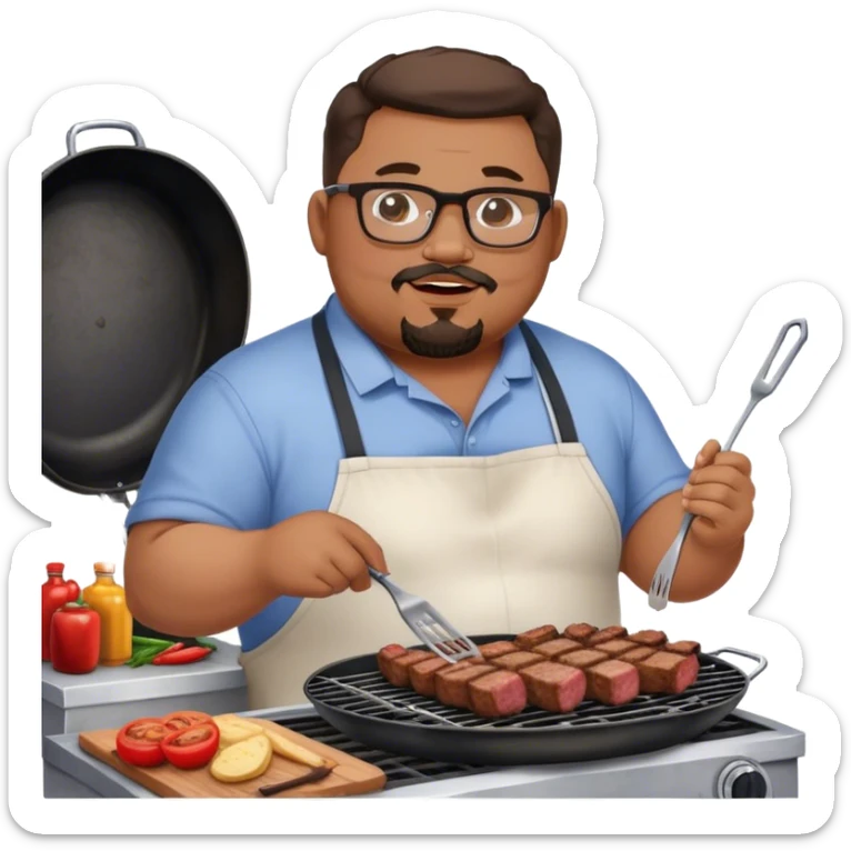 Muchacho guapo con lentes gordito con poca barba  de candado haciendo una carne asada  sticker