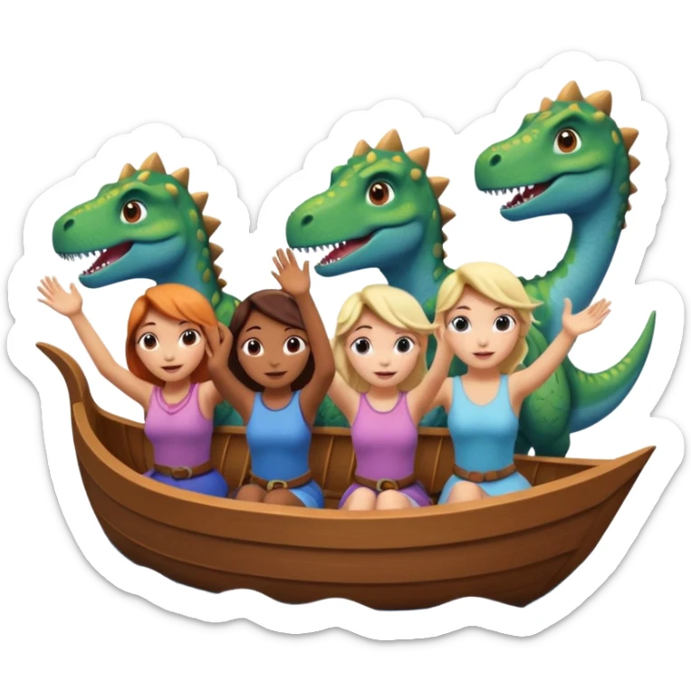 4 chicas montadas en una atraccion de levantando la mano con orejas de dines puestas en una atracción, la barca que sea como la de frozan sticker