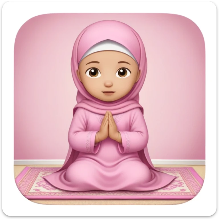 baby Muslim girl wearing pink dress on a light pink prayer rug sticker
