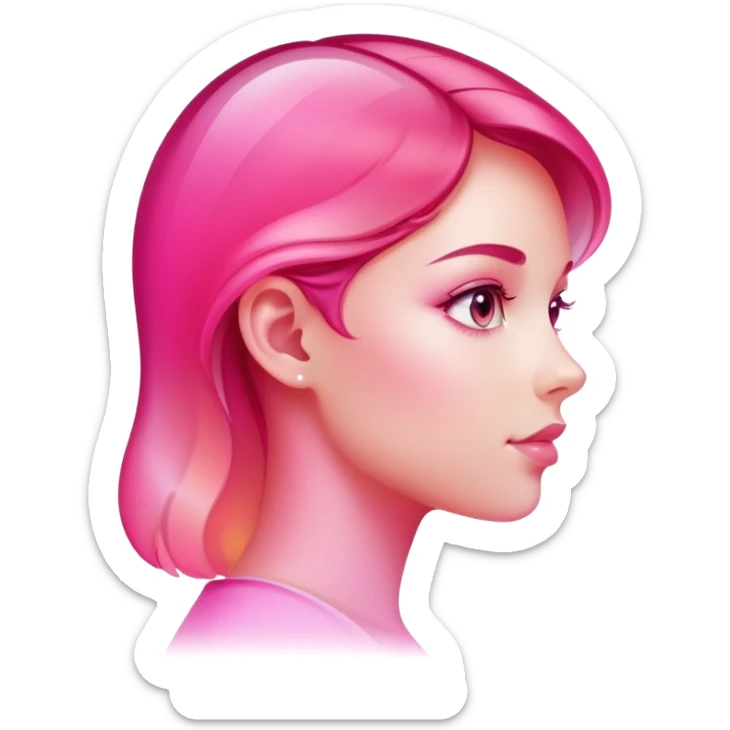 Girl in profile view with curved silhouette, transparent glass style, bright pink gradient, with highlights and shadows, minimalist design sticker