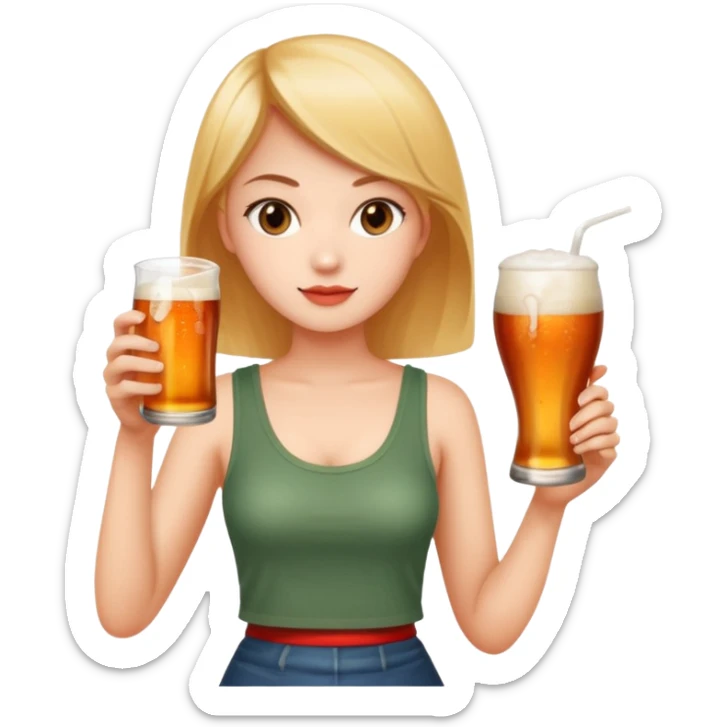 a young woman full length wathing series with a bottle of beer and tom yum  sticker