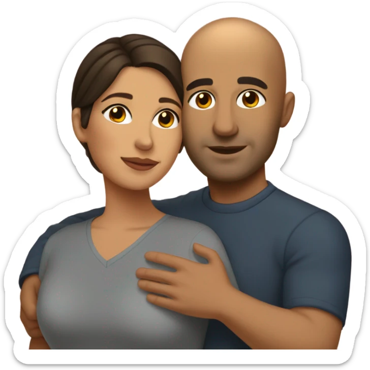 Comforting hug from brunette Puerto Rican woman to shorter bald male sticker