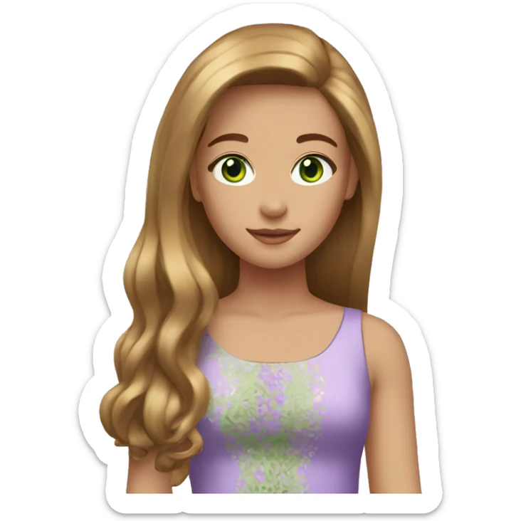 golden brown straight hair green eyes lavender dress sticker