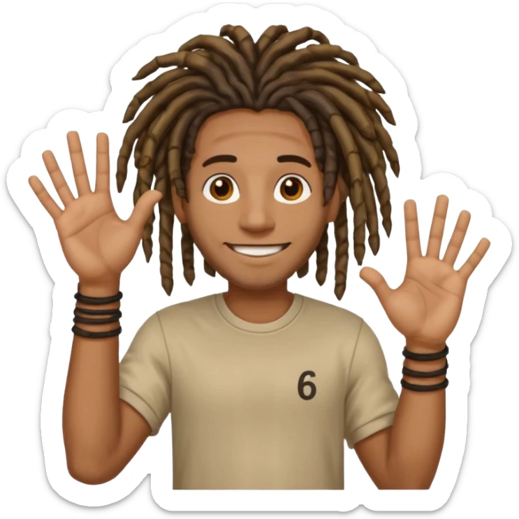 A Black man with dreads holding up physical numbers 6 in his right hand and 7 in his left hand  sticker