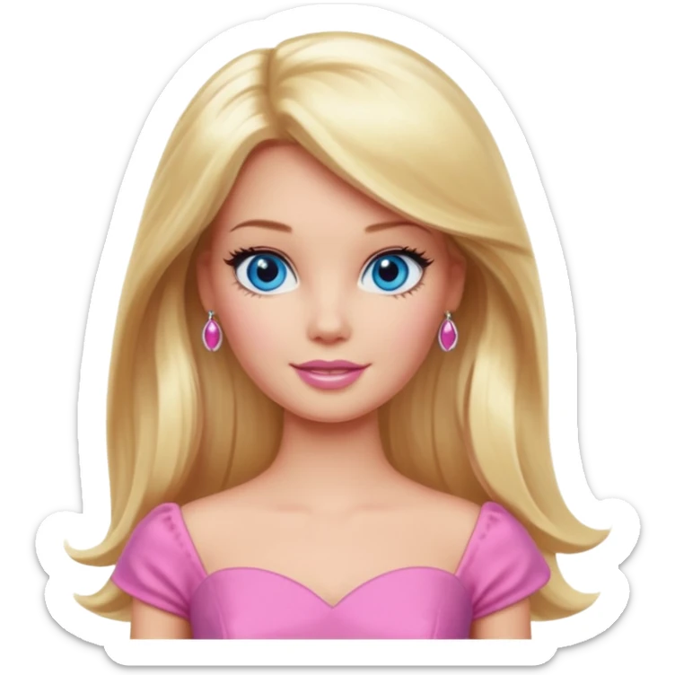 barbie, long blonde hair, pink dress, with blue eyes sticker