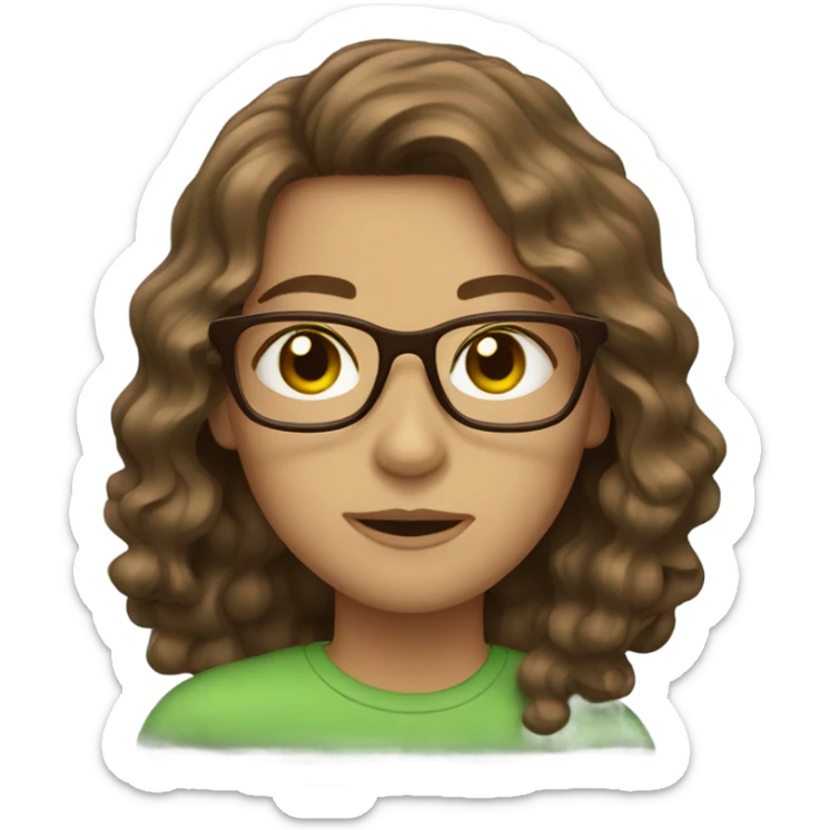 brown hair, green eyes brown glasses wavy hair sticker
