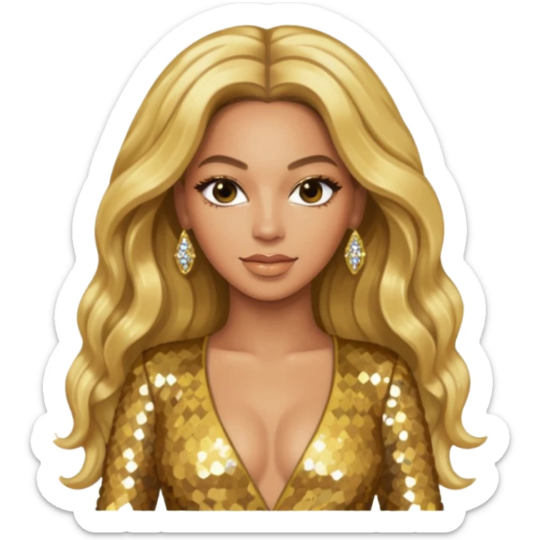 Beyonce from Destiny's Child with long blonde hair, gold outfit sticker