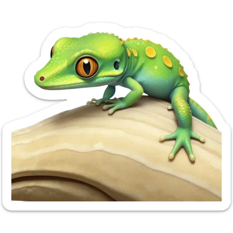 cinematic-cute-realistic gecko-portrait-emoji,-head-tilted-playfully-and-inquisitively,-featuring-a-small,-charming-body-with-smooth,-vividly-patterned-scales,-bright,-sparkling-eyes-and-delicate,-sticky-toe-pads,-simplified-yet-irresistibly-adorable sticker
