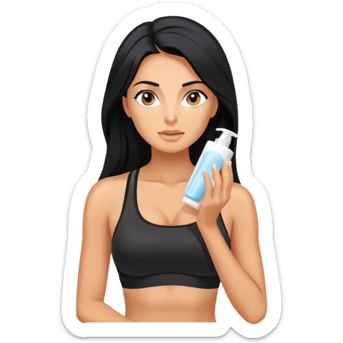beauty routine, spa, face cream, long black hair tanned woman, black sports bra, sexy, hot  sticker