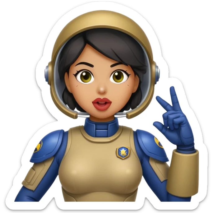 woman space marine in bodysuit salutes tongue out sticker