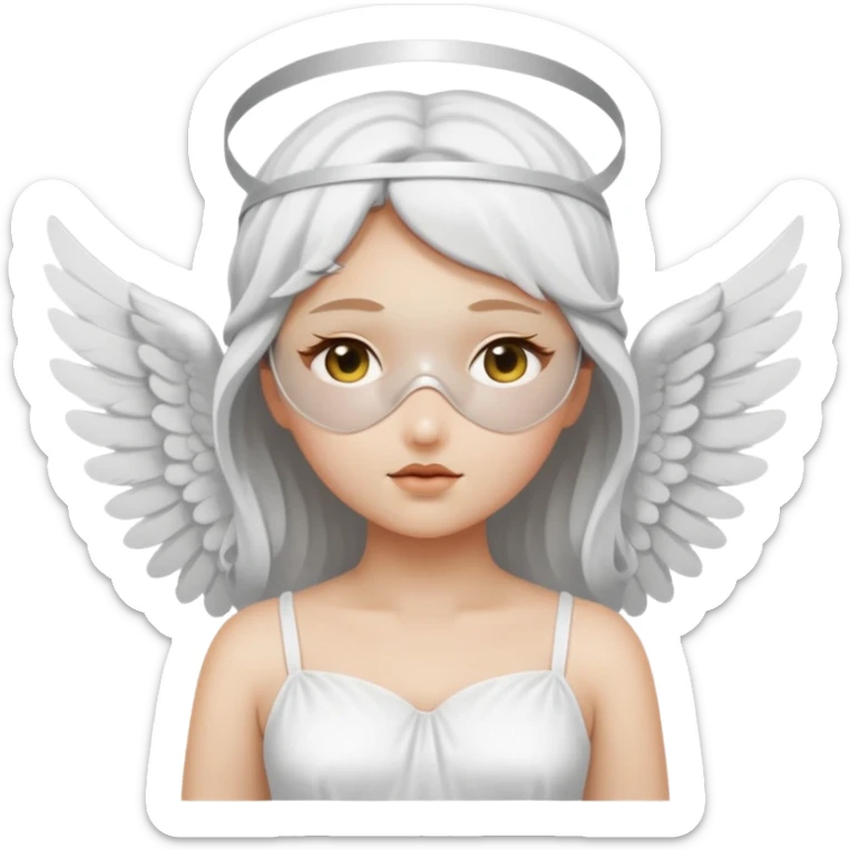 angel with white blindfolds on eyes (don't show eyes), white dress, light gray skin and  two large wings sticker