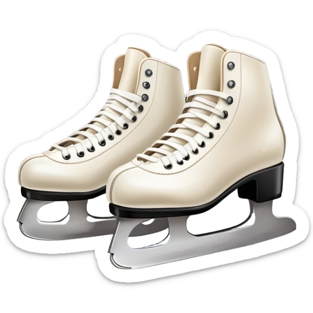 An icon showing a pair of elegant figure skates resting on scratched ice, with worn marks on the surface. The background features a grand arena with cheering spectators filling the stands, creating an atmosphere of excitement and athleticism. Transparent background included. sticker