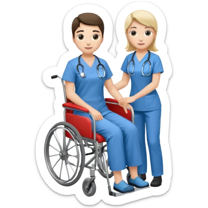 a nurse is taking care of a patient in wheelchair sticker