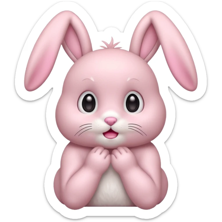 Pastel pink bunny, kawaii fluffy ears and body pretending to be shocked  sticker