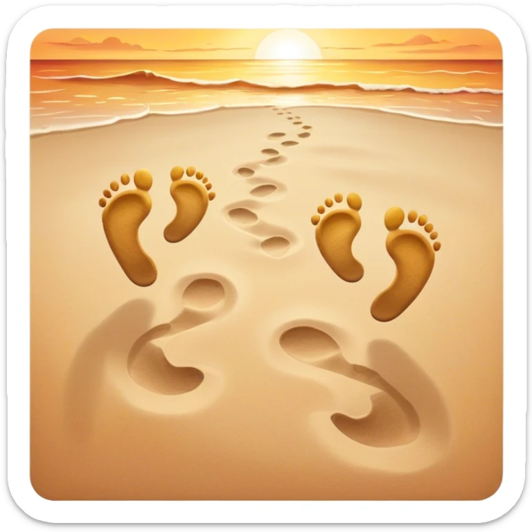 beach sunset. Two sets of footprints—one baby footsteps, the other larger childhood self and inner child sticker