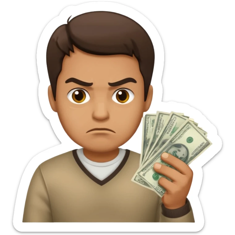 a guy who holds his money in his hands and looks angrily because he doesn't want to share it with anybody, he is a cheapskate  sticker