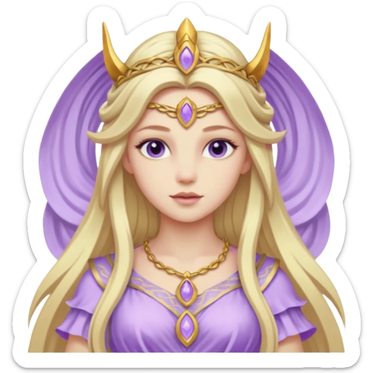 Freya, Goddess of Love from Gods and Goddesses with long blonde hair, lilac outfit sticker