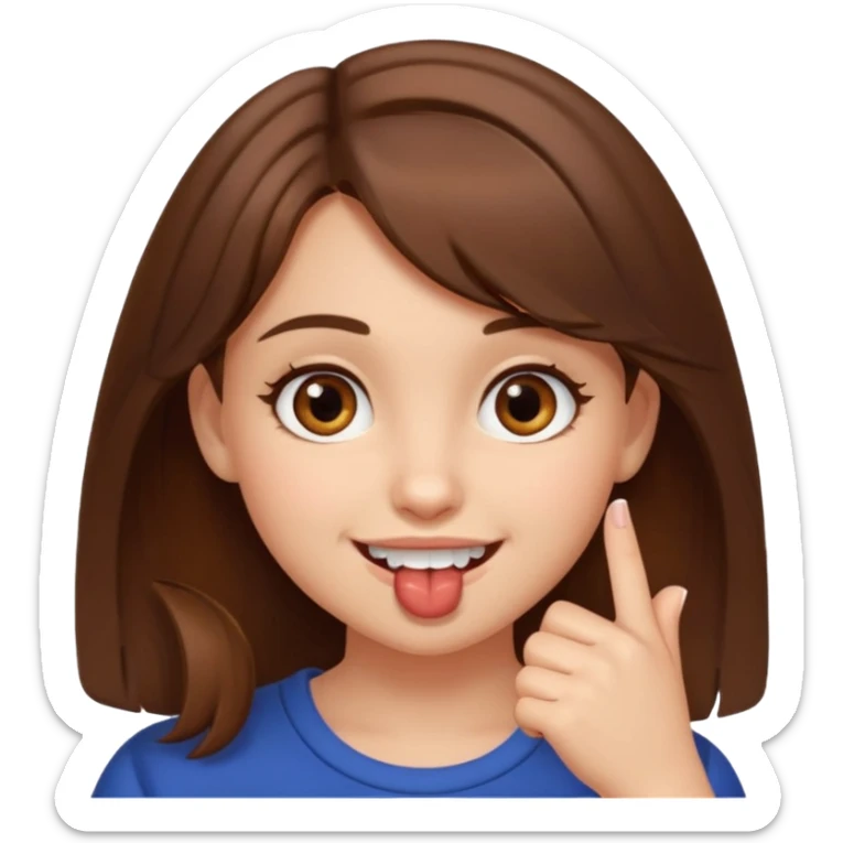 Fais moi une fille brune avec les yeux marrons, qui ce mort un doigt avec un regard coquin. sticker