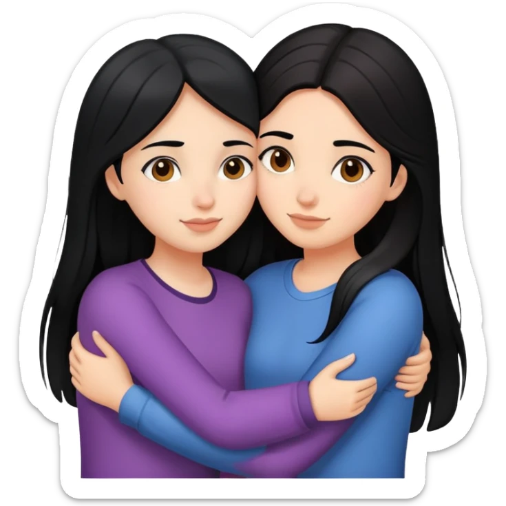 2 girl best friends hugging one black hair one brown hair sticker