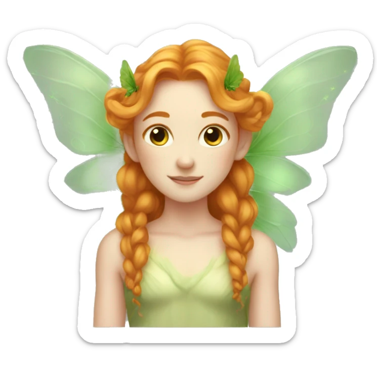 ethereal, Beautiful, fairy, green, gold, chest length ginger hair, big fairy wings sticker