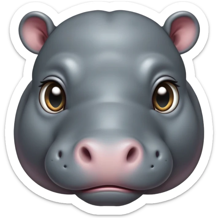 cinematic-cute baby hippo-portrait-emoji,-poised-and-regal,-with-a-massive,-robust-build-and-a-smooth,-sleek-slate-gray-hide,-deep-set-soulful-eyes,-simplified-yet-sharp-and-sophisticated-features,-highly-detailed,-glowing-with-a-soft radiance sticker