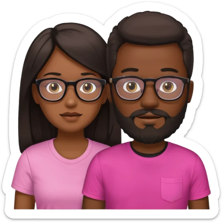 pareja el moreno con barba y gafas  , camiseta negra y ella pelo moreno camiseta rosa y pelo largo sticker