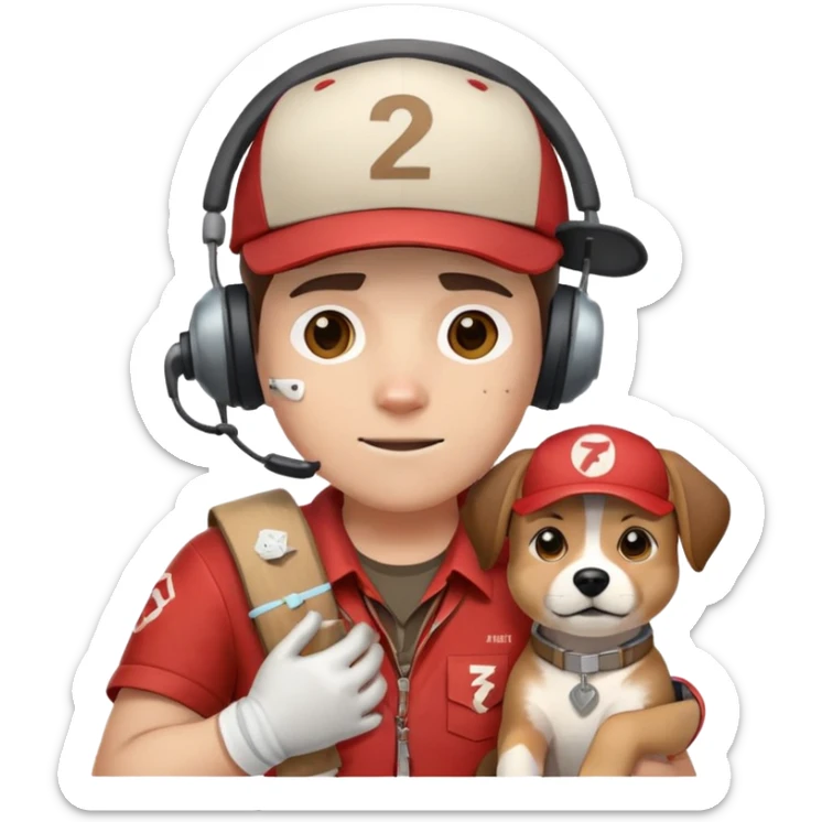 Team Fortress 2 Scout with red shirt, headset, baseball cap, dog tags, and bandages on hands sticker