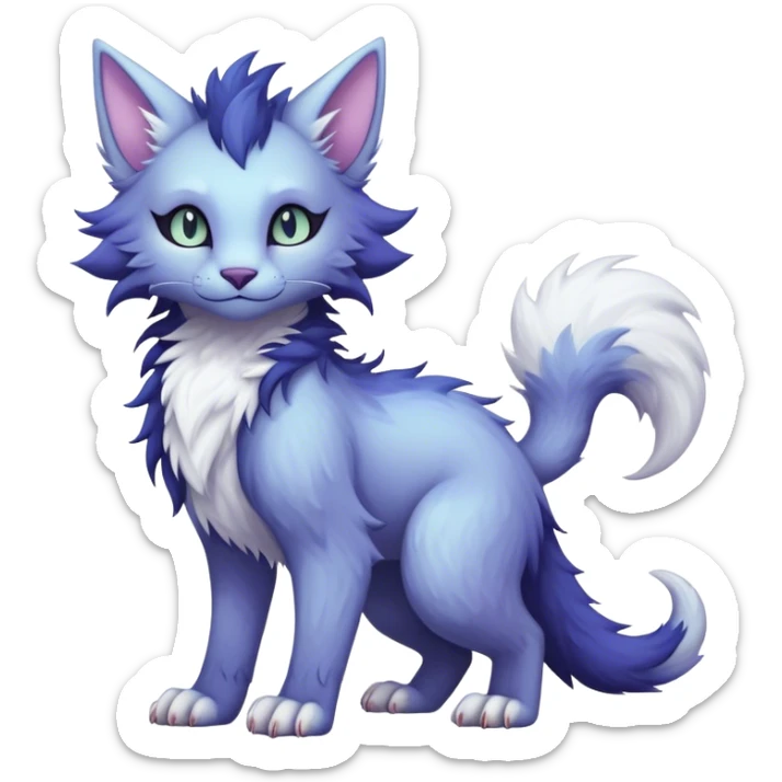 Kawaii dark edgy fantasy pastel ethereal feline-vernid-sergal-fursona animal creature with a tufted tail full body sticker