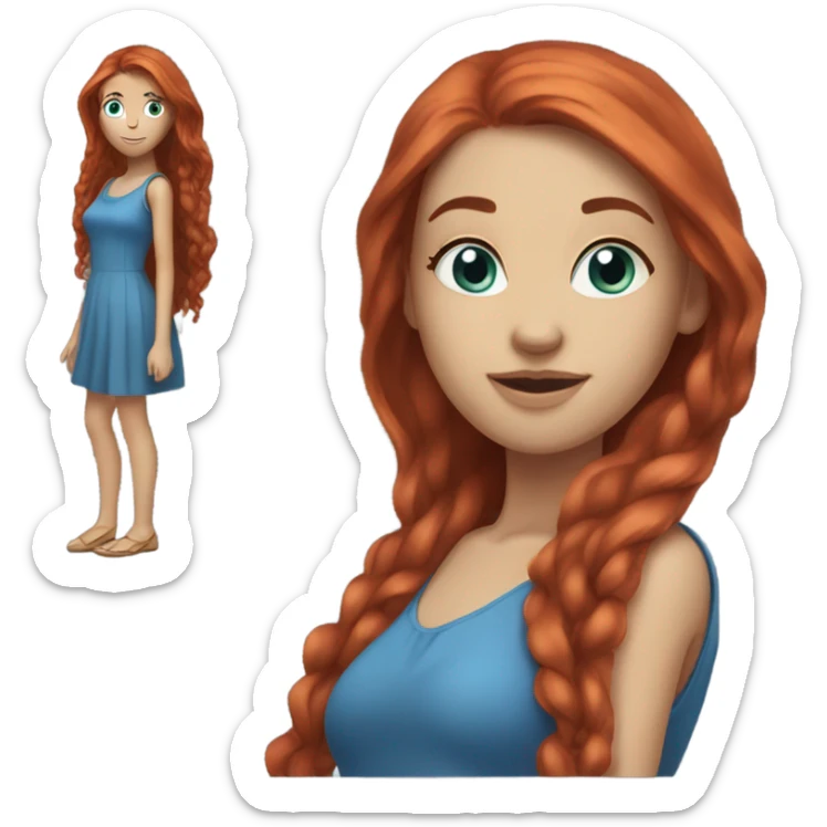 Full body Beautiful girl, red hair，long hair, blue eyes sticker