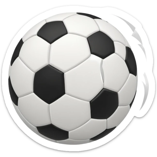 512x512 Apple-style emoji of a normal, perfectly round soccer ball with classic black and white panels. The ball is slightly in motion with a very subtle wind effect: a small, soft curved wind trail on the side, minimal and light, inspired by the wind emoji.  sticker