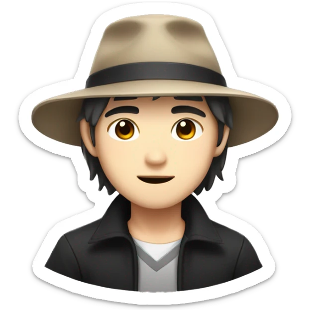 asian anime gentle man with brown hair and black hat trending style sticker
