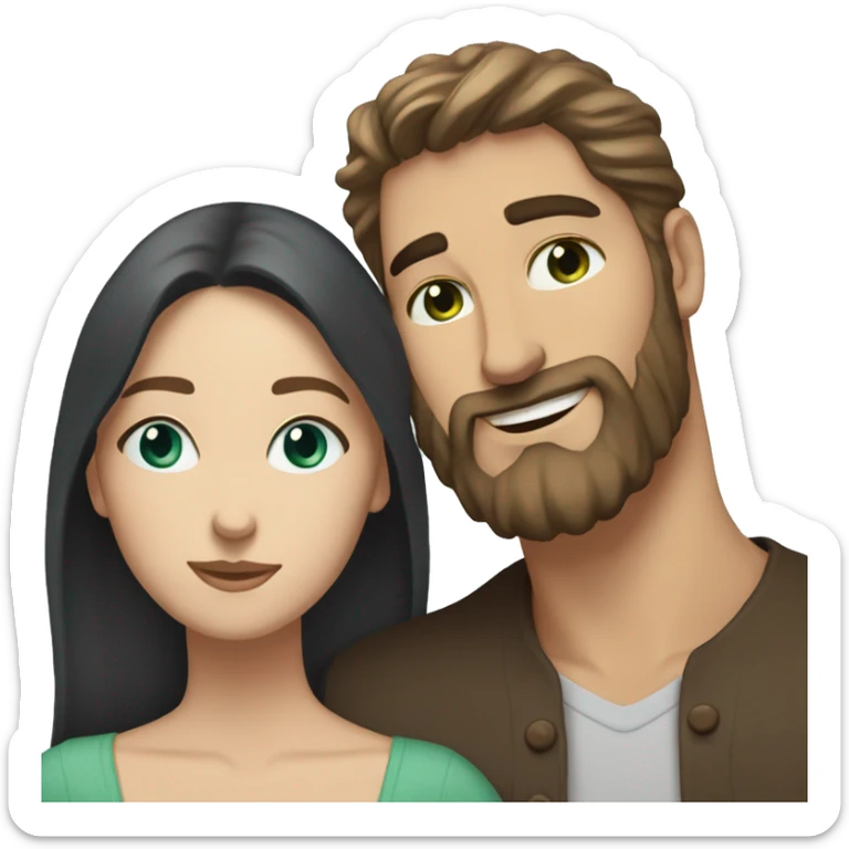 White man BROWN beard and blue eyes and BROWN hair hugging white woman with long black hair and green eyes sticker
