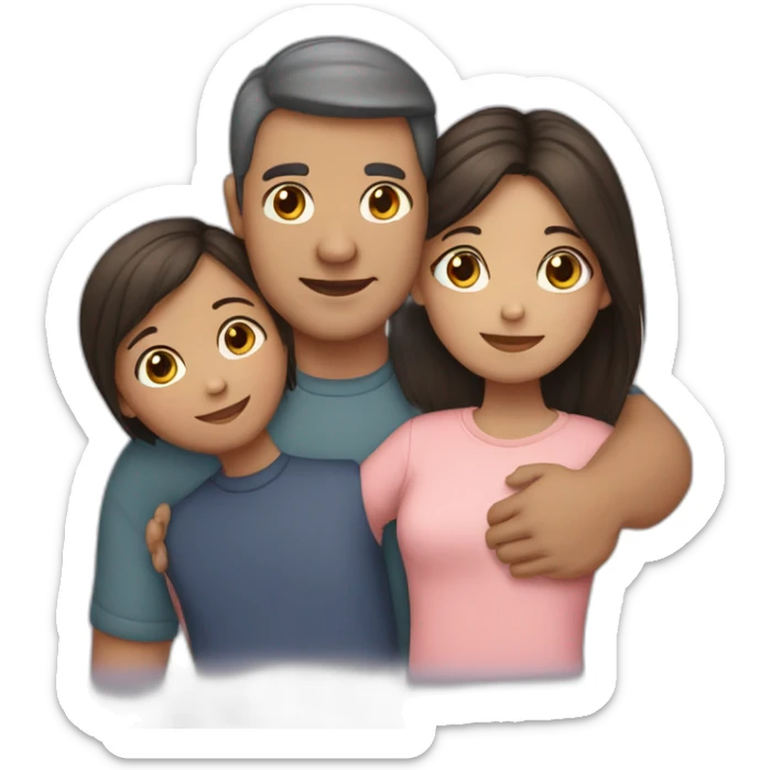 A girl hugs her parents (light skin color, dark hair) sticker