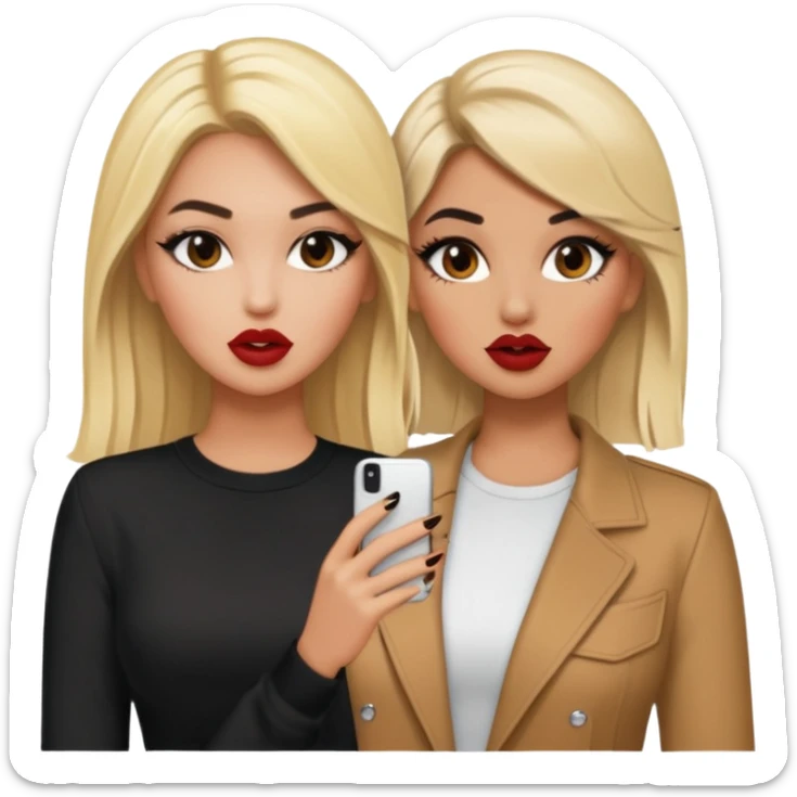 Boujy baddie best friends blonde and brunette gossiping, trendy heavy makeup sticker