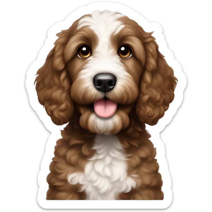 Dark brown goldendoodle puppy white near nose and white spot on top of head sticker